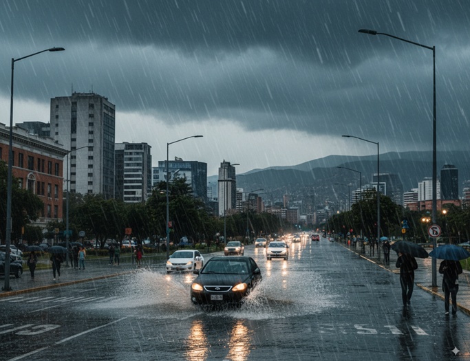 Calle con autos inundada